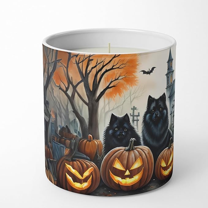 Caroline's Treasures DAC2045CDL Keeshond Spooky Halloween Decorative Soy Candle Nature Soy Wax Essential Oil Home Decor Ideal for Bedroom Kitchen Bath Office Gift, 10 oz