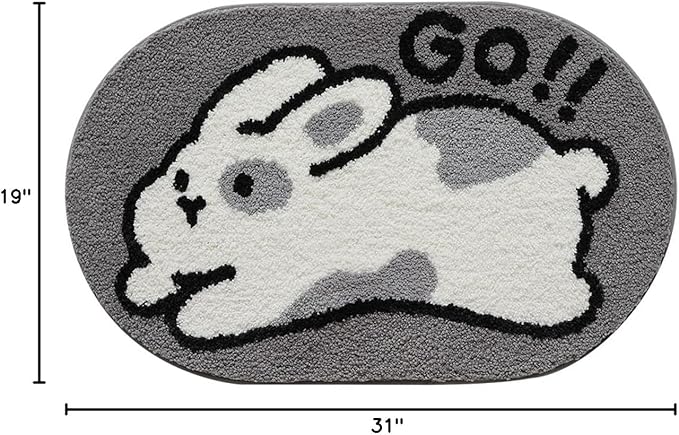 Bathroom Rug Cute Animal Pattern Fun Bath Mat, Microfibre Soft Oval Rug, Rubber Back, Multi-Color, Durable, Machine Wash Bath Mat for Bathroom Floor, 15.75"x 23.62", (Rabbit)