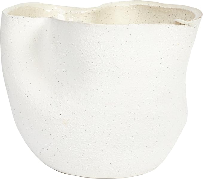 Bloomingville 7.25 Inches Stoneware Ruffled Planter with Sand Finish and Reactive Glaze, Holds 4 Inches Pot, White
