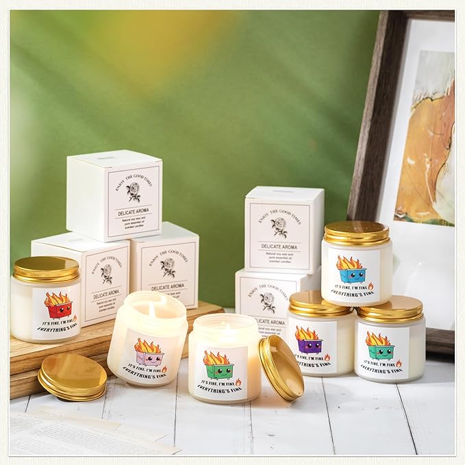 12 Pack Funny Farewell, Leaving, Goodbye, New Job Retirement Appreciation Gifts for Coworker Dumpster Fire Scented Aromatherapy Candles for Employee Friends 6 Fragrances Soy Wax Candles