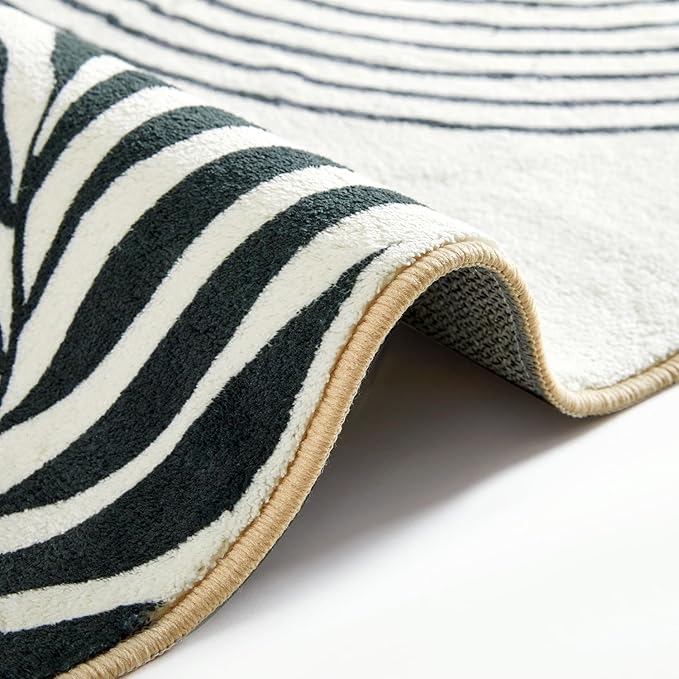 RoomTalks Mid Century Modern Living Room Rug Washable 5x7 Rug, Black Boho Cute Aesthetic Area Rugs Carpet for Bedroom Dining Room Office, Vintage Abstract Leaves Thin Indoor Entryway Rug Carpet