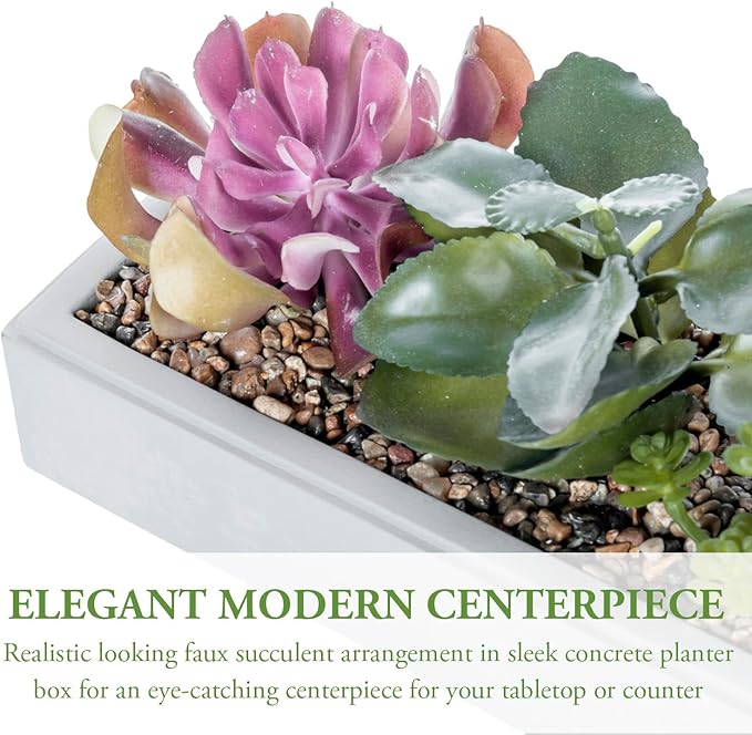 MyGift 15 Inch Mixed Color Assorted Artificial Succulent Plant Arrangement in Modern Gray Clay Planter Tray
