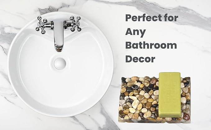 Handmade Stone Pebbles Soap Dish, Bar Soap Holder for Bathroom and Shower, Draining Rock Soap Dishes