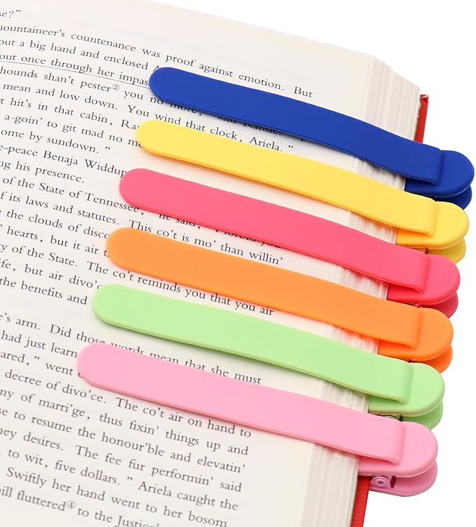 SMUK 6pcs Silicone Automatic Bookmark, Unique Bookmark Page Keeper for Reading Lovers Women Men Kids Teachers, Book Page Holder Markers Clip Book Marks Reading Accessories Gifts