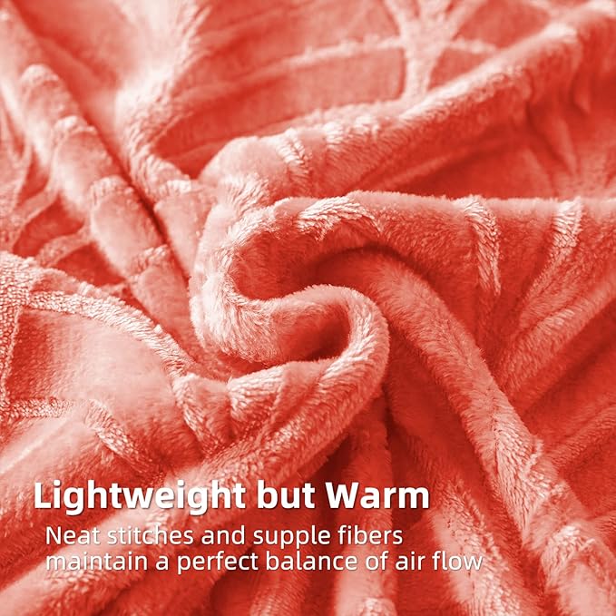 Whale Flotilla Flannel Fleece Queen Size Blanket for Bed, Soft Fluffy Velvet Bedspread Coverlet with Decorative Vintage Pattern for All Season, Warm and Lightweight, 90x90 Inch, Coral