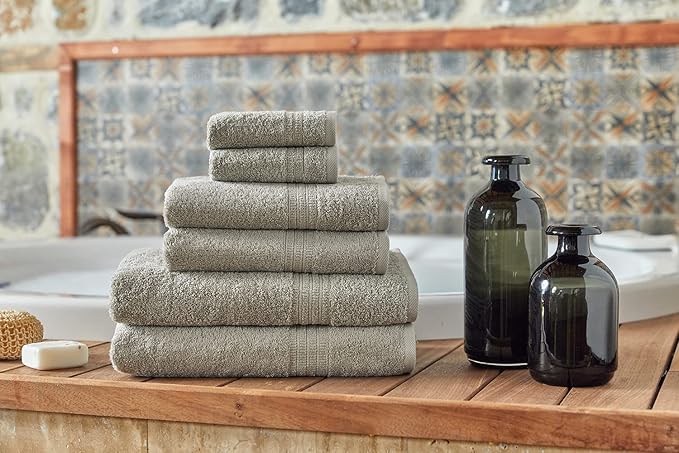 HOMELOVER 6 Piece Towel Set - 100% Organic Cotton, 2 Bath Towels, 2 Hand Towels, 2 Washcloths - 500 GSM, Hotel & Spa Quality, Soft, Quick Dry, Highly Absorbent Bathroom Essentials (Space Gray)