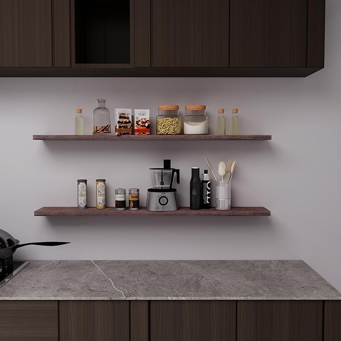 Floating Shelves 48 Inch Wall Shelf Solid Wood Mounted Storage for Bedroom Living Room Set of 2, Rustic Brown Wall Shelves