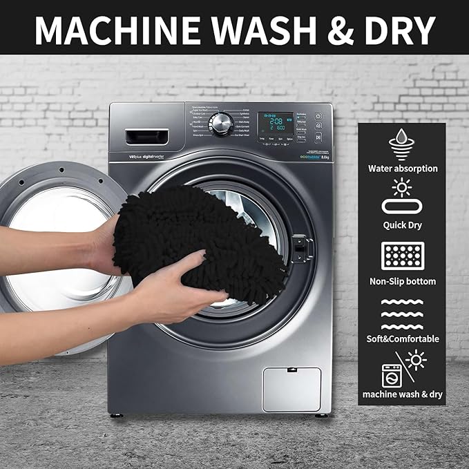 ZiYiJuan Bathroom Rugs, Super Absorbent Luxury Shaggy Chenille Bath Mats, Durable Black 17x24_20x32