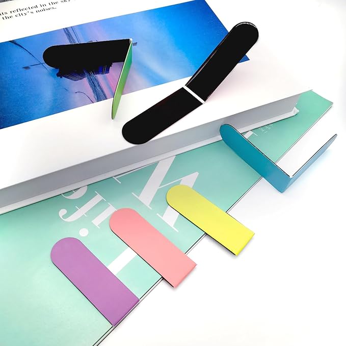 BlingKingdom 6pcs Magnetic Bookmark Cute Solid Colorful Page Marker Clip 6 Colors Book Marker Clip for Book Lovers, Teachers, Students, Printing on 2 Side