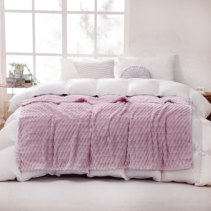 Puncuntex Light Purple Throw Blanket 50"×60" inches Fuzzy 3D Jacquard Decorative Flannel Fleece Super Soft Plush Cozy Blanket for Couch Sofa Chair Lightweight