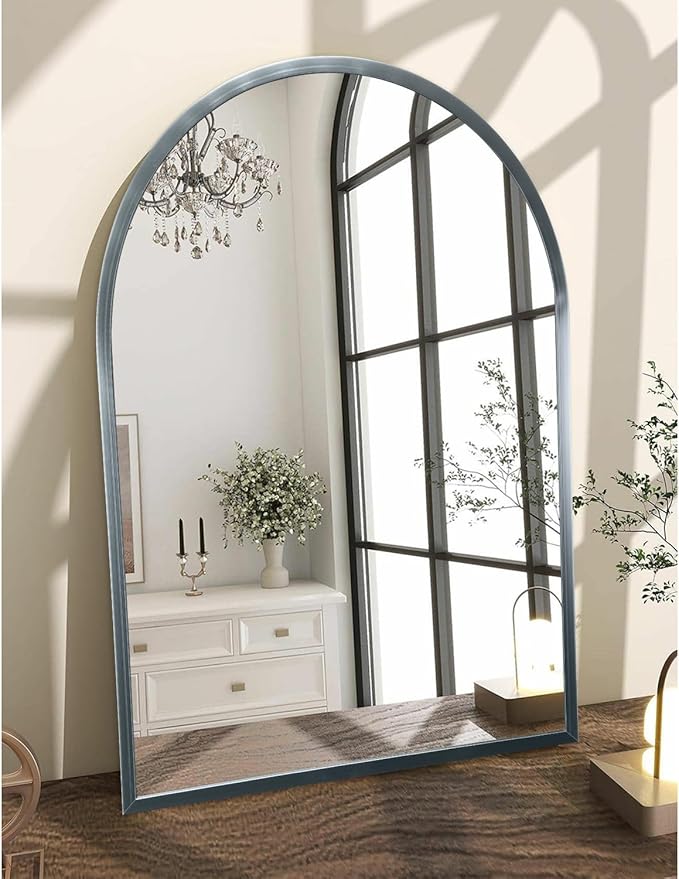 Arch Wall Mirror Bathroom Mirror Blue Metal Framed Mirror, Arched Wall Mounted Vanity Mirror for Bedroom, Living Room, Entryway, 20"x16"