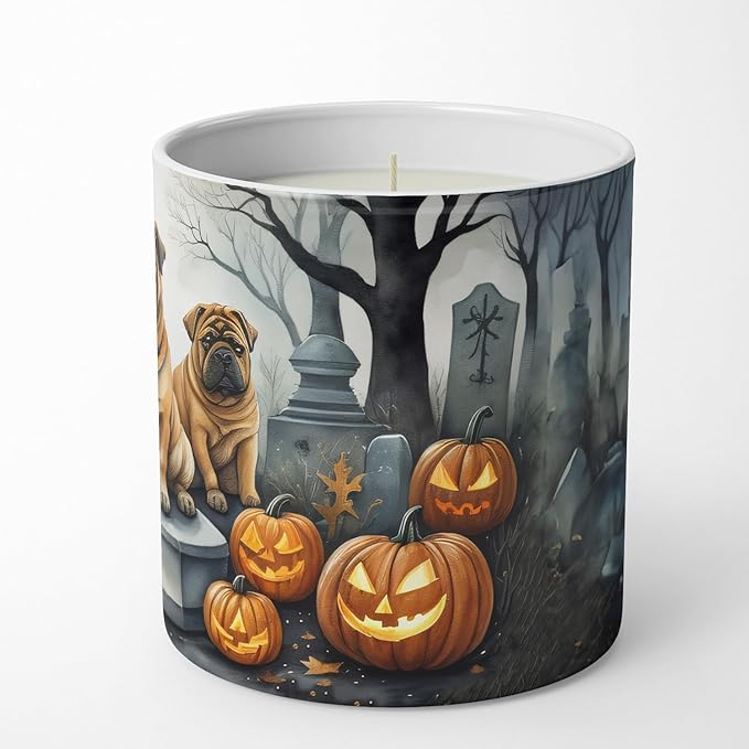 Caroline's Treasures DAC2052CDL Shar Pei Spooky Halloween Decorative Soy Candle Nature Soy Wax Essential Oil Home Decor Ideal for Bedroom Kitchen Bath Office Gift, 10 oz