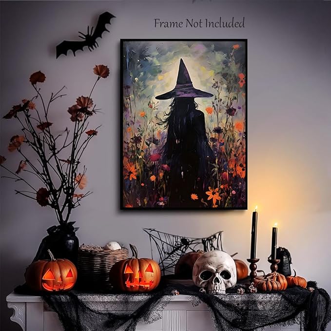 ILLBDR Halloween Vintage Witchy Wall Art Prints Creepy Gothic Dark Moody Pictures Decor Dark Academia Witches Victorian Painting Canvas Posters for Bedroom Bathroom 12x16inch Unframed