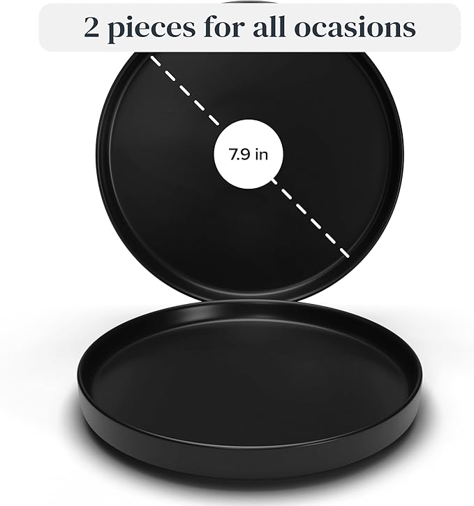 Small Dinner Plates Set of 2, 7.5" Stoneware Plates, Stylish Salad Plates, Dessert Plates Ceramic, Dishwasher and Microwave Safe Matte Black Ceramic Plates, Appetizer Plates, Ceramic Plate Set