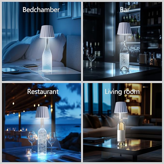 Wine Bottle Lamp, 2025 New 3 Color Rechargeable Wireless Bottle Lamp for Liquor Bottles with Touch Dimming for Parties, Restaurants & Home Decor (White)