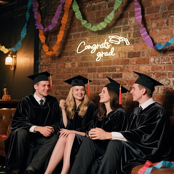 NOSUN Congrats Grad Neon Sign Grad Neon Signs for Wall Decor, Warm White LED Signs for Classmates friends family, USB Neon Word Sign for Party Club Light Up Sign, The best gift for graduating friend