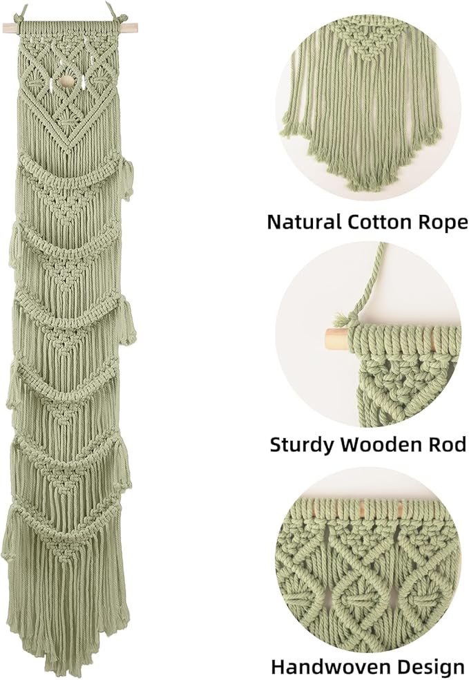 2PCS Macrame Cap Holders Boho Hat Hangers Over Door Ball Cap Rack Organizer Decorative Bohemian Handmade Woven Wall Hanging for Baseball Cap Display Decoration (Green, Up to 24 Caps)