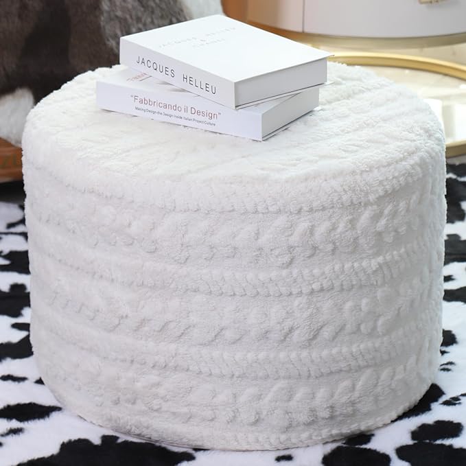 Asuprui Round Footstool Ottoman, 20x14 Inches Multi-Functional Modern Foot Stool,Floor Poufs, Sofa Footrest Extra Seating for Living Room, Entryway, Hallways and Bedrooms (Ivory)