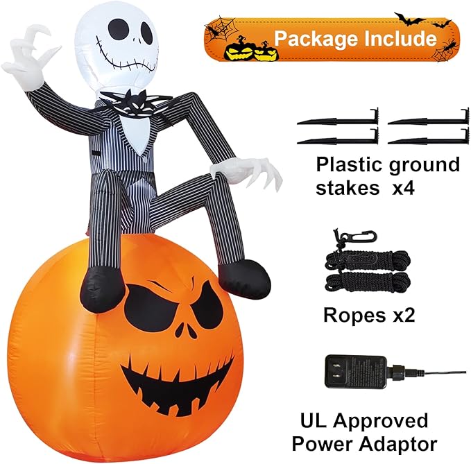6 Ft Inflatable Halloween Yard Decorations - Outdoor Blow Up Yard Pumpkin Decor - Built-in LED Lights for Outdoor Halloween Lawn Decor