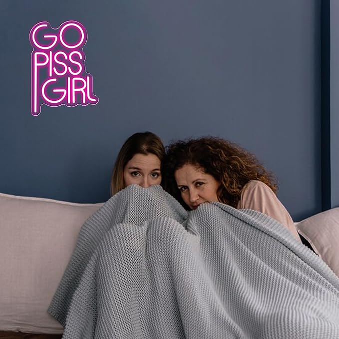 Go Piss Girl Neon Sign Pink Dimmable LED Trendy Neon Light Sign Wall Art Aesthetic Decor Pop Culture Art Funny Sign Bar Bedroom Dormitory Decor Birthday Gift(14.5 * 10.6in)