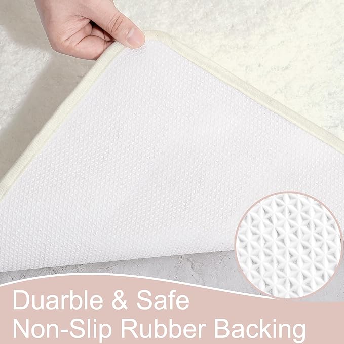 AROGAN Cream White Luxury Long Bathroom Runner Rug 24×60 Inch, Soft and Absorbent Non Slip Bath Mat, Rubber Backing Quick Dry Rugs Carpets, Machine Washable Plush Mats for Shower Floor