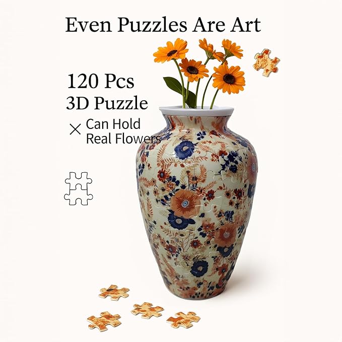 3D Puzzle Vase Unique Flower Vase for Adults Made by 120 Curved Plastic Puzzle Pieces, Vases for Flower Home Creative Gift for Parents & Housewarming