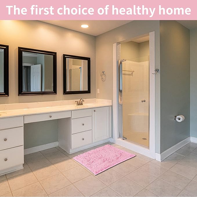 ZiYiJuan Bathroom Rugs, Super Absorbent Luxury Shaggy Chenille Bath Mats, Durable Soft Bath (Pink,20x47(in)
