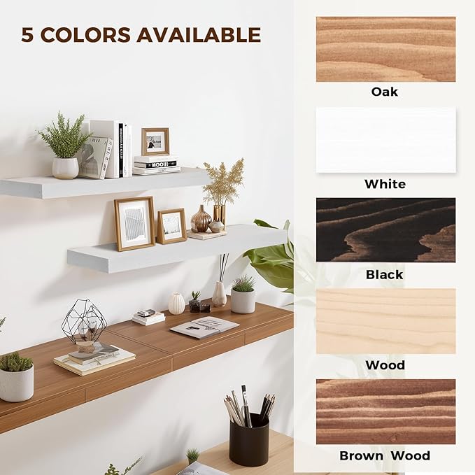 36x8x1.6 inch Floating Shelves Set of 2 – Solid Wood Rustic White Wall Mounted Shelf for Kitchen, Bathroom, Living Room