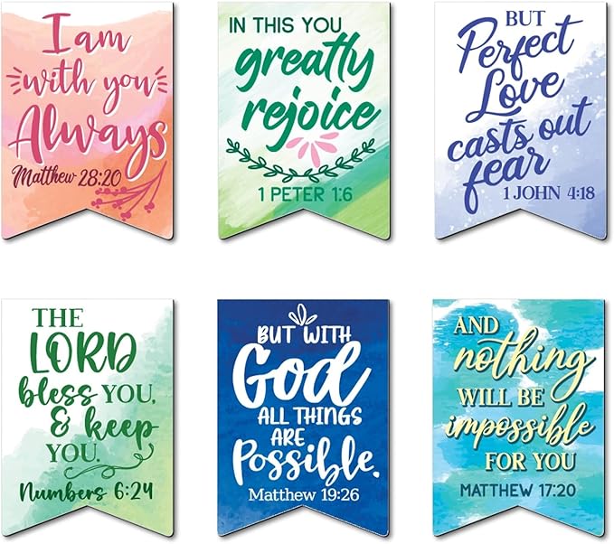 72 Pieces Christian Magnetic Bookmarks for Women, Small Religious Scripture Bible Verse Magnets, 12 Watercolor Designs (1 x 1 in Bible Bookmark)