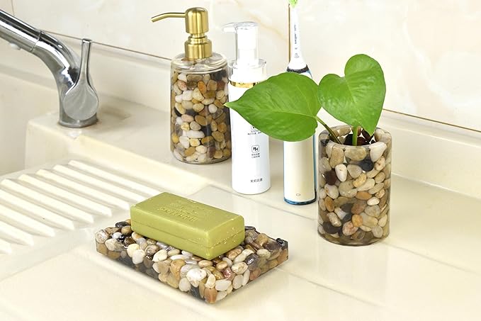 Handmade Stone Pebbles Soap Dish, Bar Soap Holder for Bathroom and Shower, Draining Rock Soap Dishes