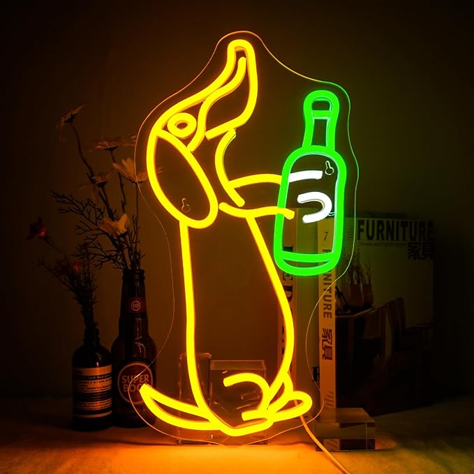 NOSUN Dog Beer Neon Sign for Wall Decor - Animal Bar Light, Yellow Neon Light, Perfect for Cave, Home Bar, or Birthday Party
