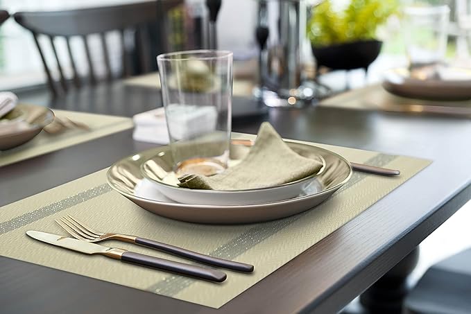 More Décor Dining Table Placemats, Washable Heat-Resistant PVC Vinyl Table Mats for Dining Room and Kitchen, Anti-Slip - Set of 6 - Dust Yellow