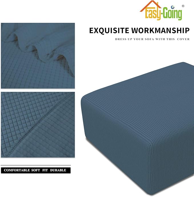 Easy-Going Stretch Ottoman Cover Folding Storage Stool Furniture Protector Soft slipcover with Elastic Bottom (Medium,Bluestone)