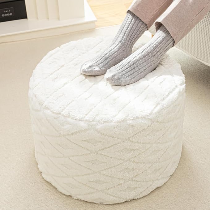 Round Pouf Ottoman 20 x 20 x 14 Inches Boho Poof Home Decor Floor Pouffe Ottoman Foot Rest for Couch Sofa Bean Bag Chairs Living Room Bedroom Milk