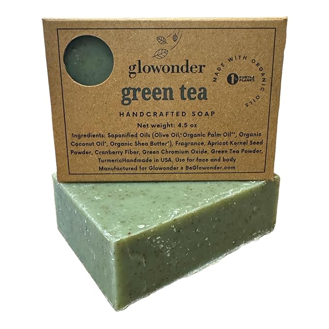 1 Pack Green Tea Handmade Organic Bar Soap for Face and Body - Moisturizing, All-Natural, Cruelty-Free - Botanical Ingredients - Shower, Bath, Hand Soaps, Gifts - 4.5 oz