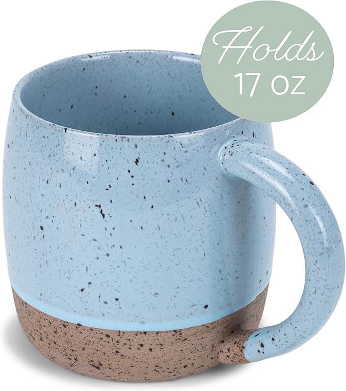 Elanze Designs Speckled Raw Bottom 17 ounce Ceramic Mugs Pack of 4, Ice Blue