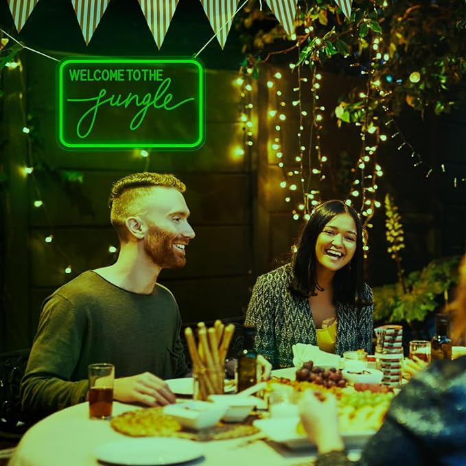 Welcome to The Jungle Neon Sign for Wall Decor, LED Neon Lights Party Decorations, USB Powered Switch Adjustable Brightness LED Neon Lights, for Office Room, Gym Room, Man Cave Decor