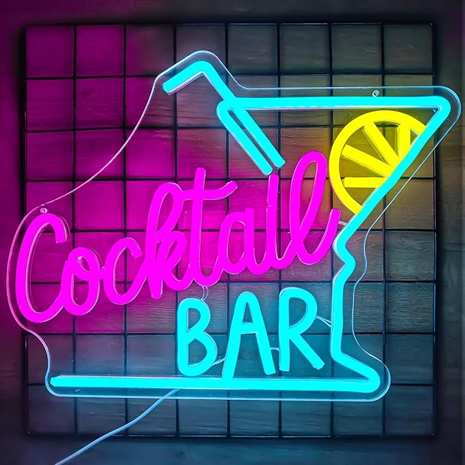Cocktails Neon Sign for Wall Decor Bar Led Sign Glass Neon Lights Neon Bar Sign for Home Bar Party Pub Night Club Man Cave Bistro
