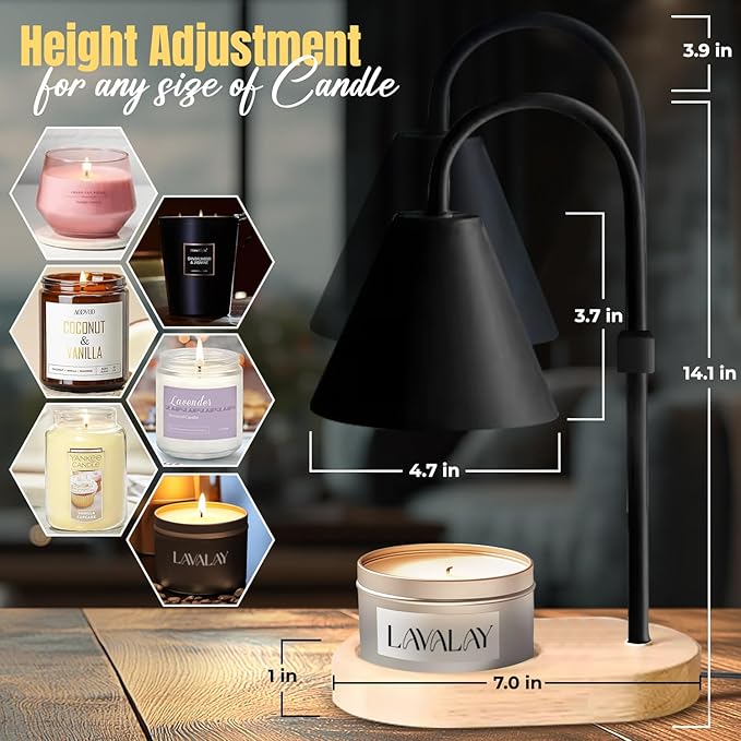 Mother’s Day Candle Warmer Lamp – App-Controlled Dimmable Warmer Light with Timer & Adjustable Height – Modern Flameless Candle Melter lamp with Wood Base for Jar Candles– Gift for Mom & Women