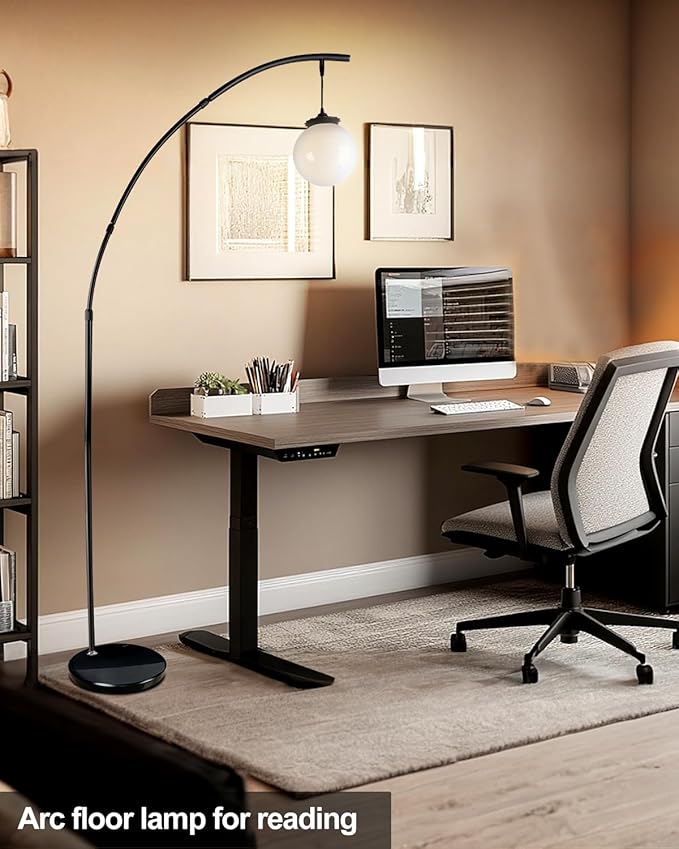 Lightdot Black Arc Floor Lamp for Living Room, 76Inch Tall Standing Lamp with Marble Base and Globe Bulbs Included, 3000K Warmwhite Modern Mid Century Floor Lamp for Bedroom & Home Office