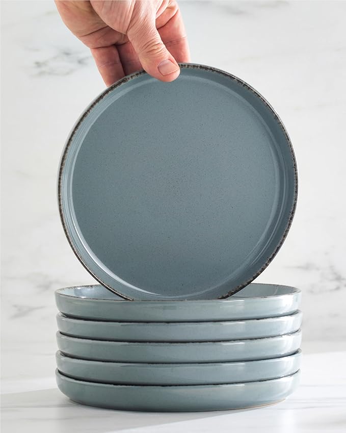 Stoneware Small Dinner Plates Set of 2, Modern Rustic -Style Stoneware , 7.9"" Ceramic Plates , Dishwasher, Microwave Safe Dinner Plates, Stoneware Plates, Kitchen Plates-Rustic Blue, Large