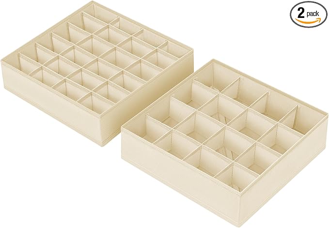 Joyoldelf Sock Drawer Organizer Divider 2 Packs Underwear Organizer, 24 Cell + 16 Cell Closet Organizers and Storage Sock Holders Organizers for Storing Socks, Handkerchiefs, Ties, Belts (Beige)