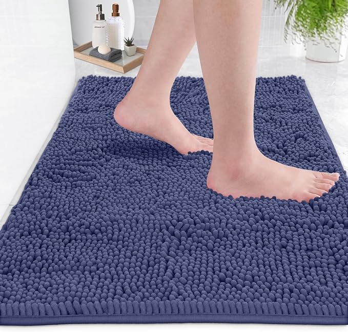 LuxUrux 2 Pc Set – Plush Chenille Bathroom Rug Mat Set, Extra-Soft Bath Mat for Shower & Bathroom, Highly Absorbent Microfiber, Non-Slip Backing for Safety & Comfort.(20 x 30, Purple)