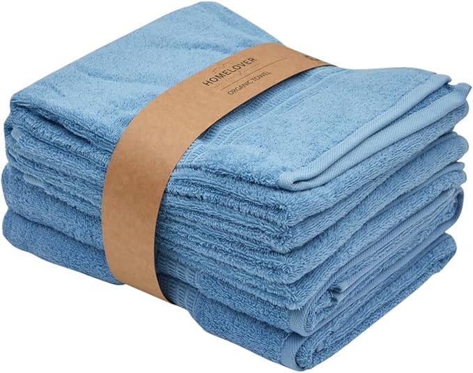 HOMELOVER 6 Piece Towel Set - 100% Organic Cotton 2 Bath Towels & 4 Hand Towels - 500 GSM, Hotel & Spa Quality, Soft, Quick Dry, Highly Absorbent Bathroom Essentials (Sky Blue)