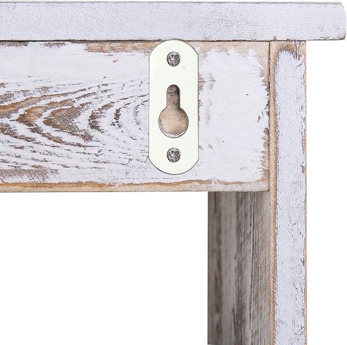 MyGift Wall Mounted Shabby White Washed Solid Wood Bathroom Accessories Organizer 2 Tier Display Shelf with Towel Bar
