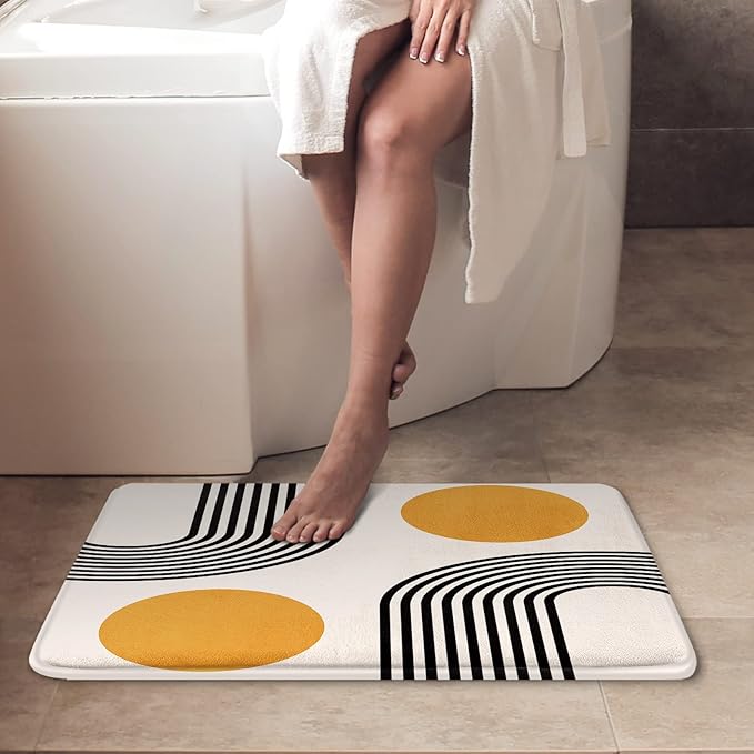 Britimes Boho Mid Century Bath Mat for Bathroom No Silp Abstract Geometric Washable Cover Floor Rug Carpets Floor Mat Bathroom Decorations 16x24 for Kitchen Bedroom