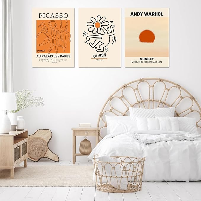 Abstract Wall Art Set of 3, Large Framed Canvas Wall Art Geometric Line Sunset Artwork Painting, Minimalist Wall Art for Living Room, 16"x24" Modern Wall Art Decor for Bedroom, Bathroom, Hotel, Office