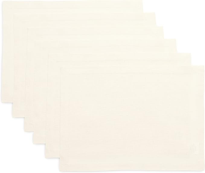 Solino Home Linen Ivory Placemats Set of 6-100% Pure Linen Placemats 14 x 19 Inch for Summer - Fete