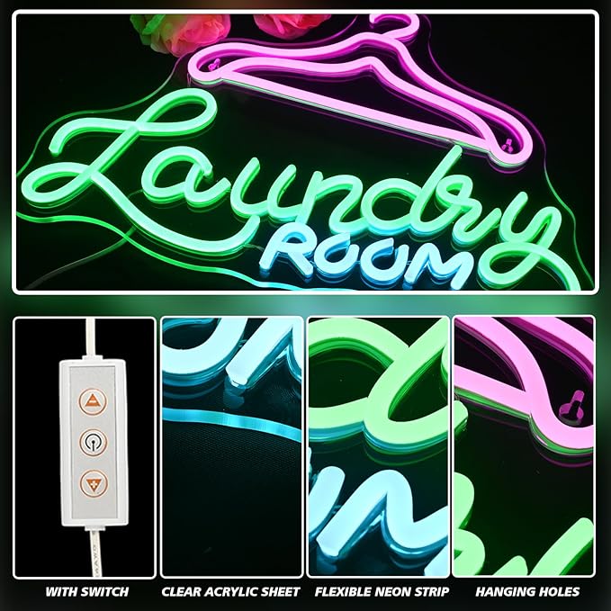 Laundry Room Neon Sign Wall Decor, Neon Sign Light for Wall, Neon Wall Decor, Led Neon Sign Wall, Neon Sign Wall for Home Laundromat Wash Room Shower Room Decor Gift
