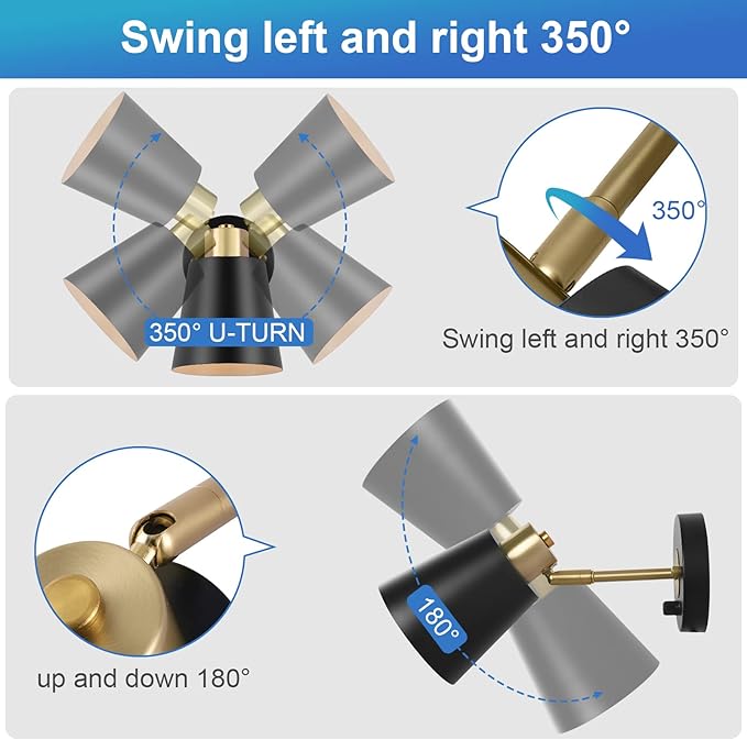Wall Sconce Plug in, Remote Control Dimmable Wall Sconces and Adjustable Color Temperature 2700K-6000K Wall Lights with Plug in Cord, Wall Mounted Light for Bedroom Bedside(2 Pack, 2 Bulbs)